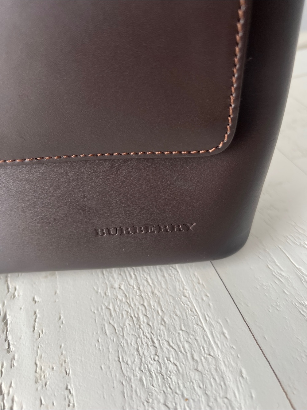 Burberry Brown Leather Shoulder Bag with Signature Check Interior - Picture 3 of 5